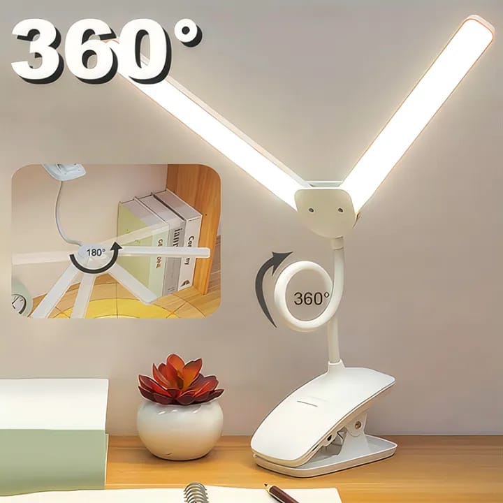 *360° Flexible Three Modes Table Lamp Double Head LED Clip lamp Study Reading Light Rechargeable Clamp Desk Light for Bedroom Office Dorm*